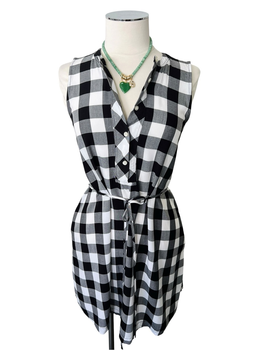 LOFT Sleeveless Black and White Buffalo Check Dress Size Small